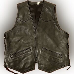 Vintage Genuine Leather Biker Vest | Lace-Up Sides size S